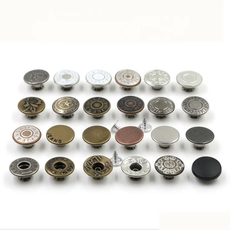 embossed logo button factory shank meta ljeans button with rivet