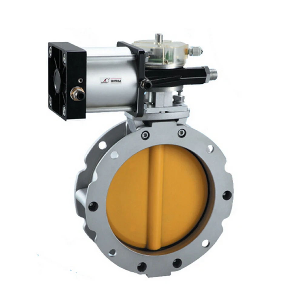COVNA DN200 8 inch PN16 Double Flange Ductile Iron Pneumatic Actuated Powder Butterfly Valve