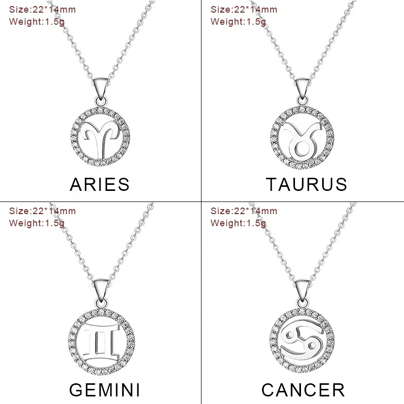 DDW03 Astrology Halo Women  925 Silver 12 Horoscope Zodiac Round necklace pendant