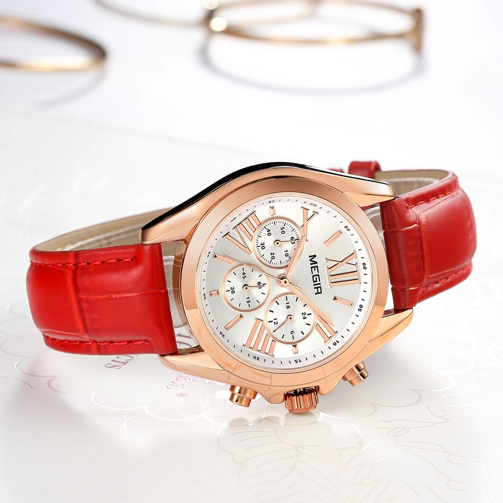 High Quality 3ATM Water Resistant Megir Brand Quartz Women Watch