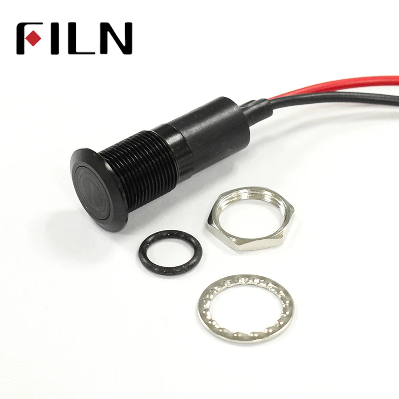 FILN 14mm black housing led red yellow blue green car equipment symbol 12v Flat led indicator light with 20cm cable