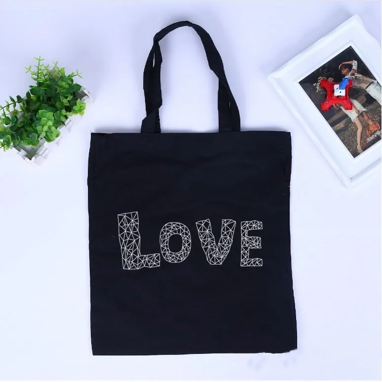 Promotional Shopping Bag Custom Printed Canvas Tote Organic Black Cotton Bag