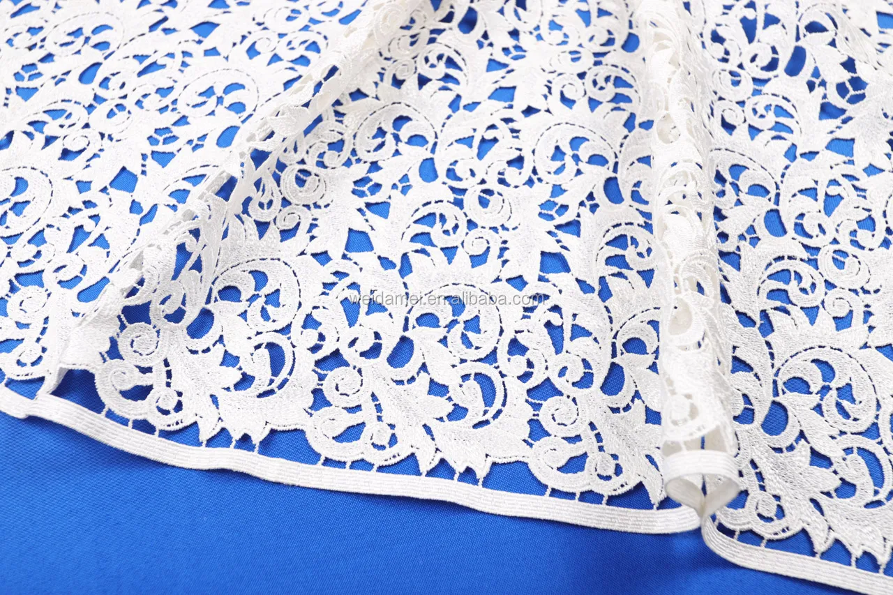 
New Arrival Chemical Cord Lace Fabric White Milk Silk Embroidery Wholesale Guipure Lace Fabric for Wedding Dress 