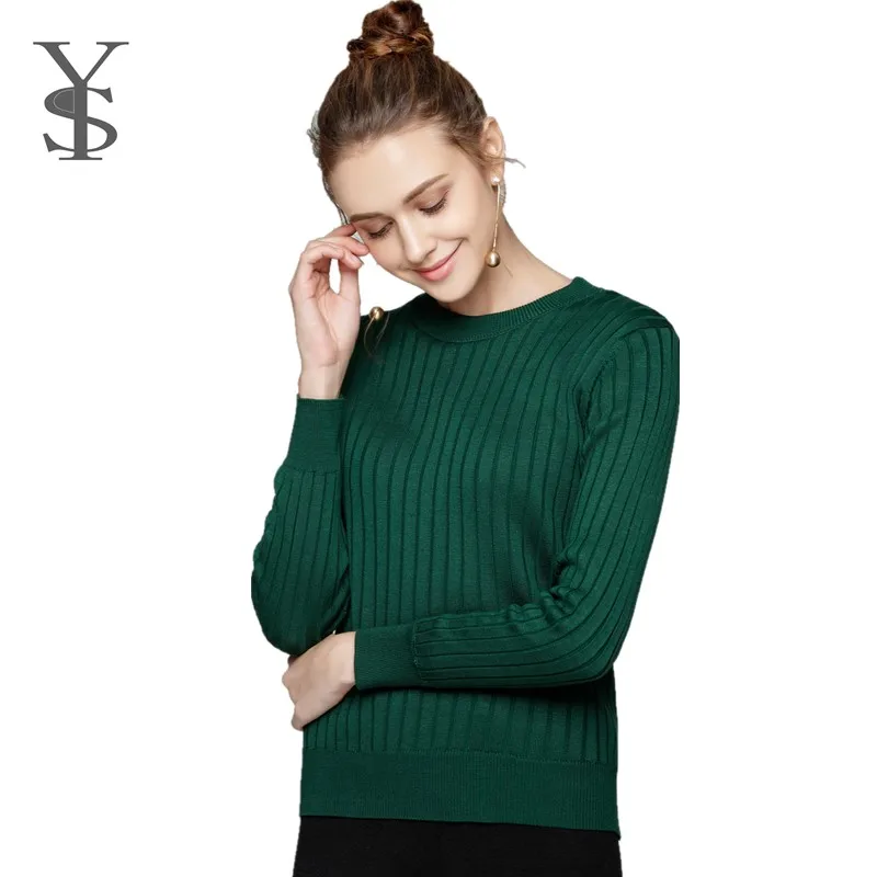 
Crew Neck Warm Green Knitwear Sweater, Soft Lining Thick Women Winter Sweater 