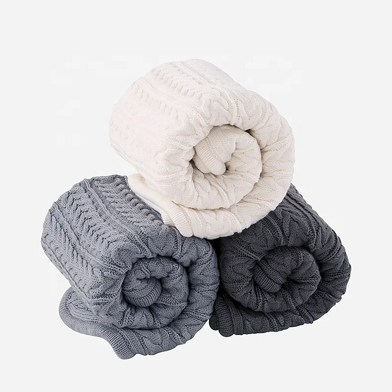 Warm, Soft, Comfortable Double Layers Cable Knit Face with Microfibre Faux Sherpa Lining Baby Blanket for Winter