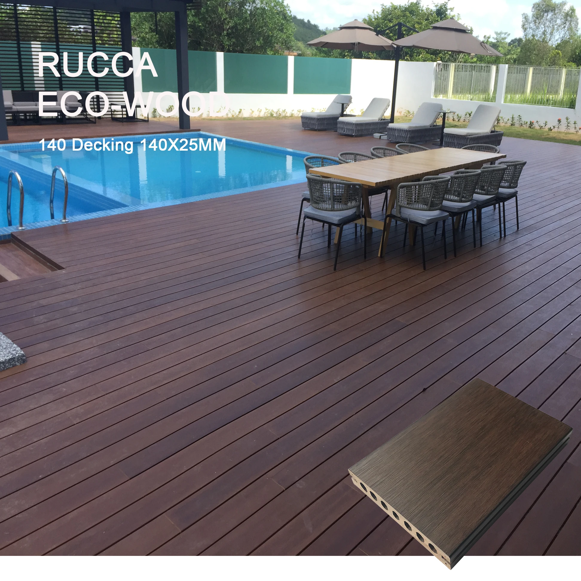 Rucca WPC Flooring, High Quality With 3D Printed Waterproof Outdoor Anti-UV 140*25Mm