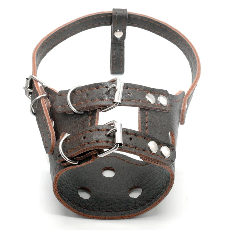 Wholesale Custom Size Durable Anti Barking Brown Adjustable Leather Muzzle Dog