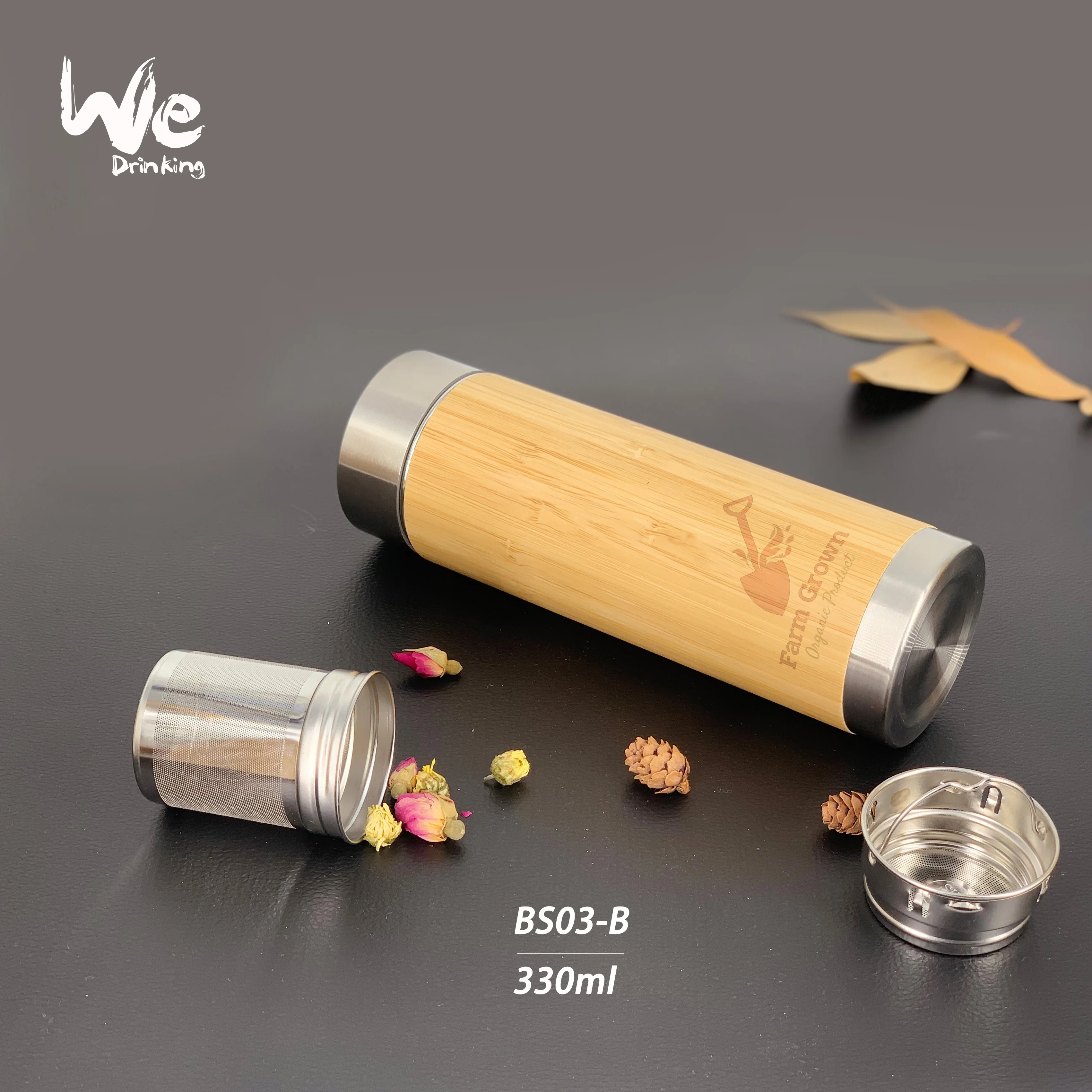 
BS04 550ml Original Bamboo Vacuum Tea Flask with Infuser and Strainer for Brewing Loose Leaf and Detox Tea Lovers 