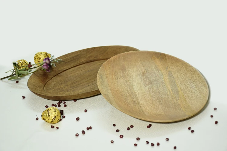 
9 inch Acacia Wood Round Service Tray Fruit Tray Nuts plate Candies Plate for home&hotel&Restaurant 