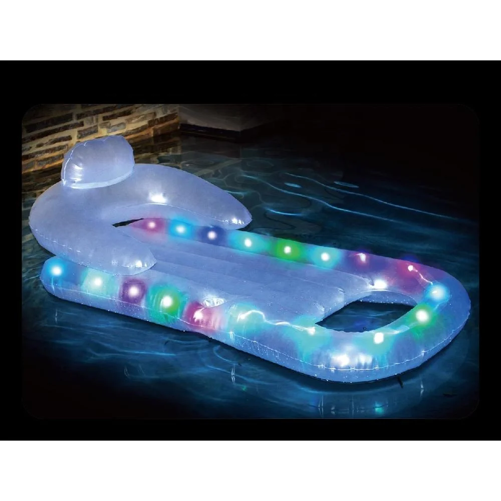 Wholesale PVC transparent LED inflatable pool float swimming lounge with cup holder for adult