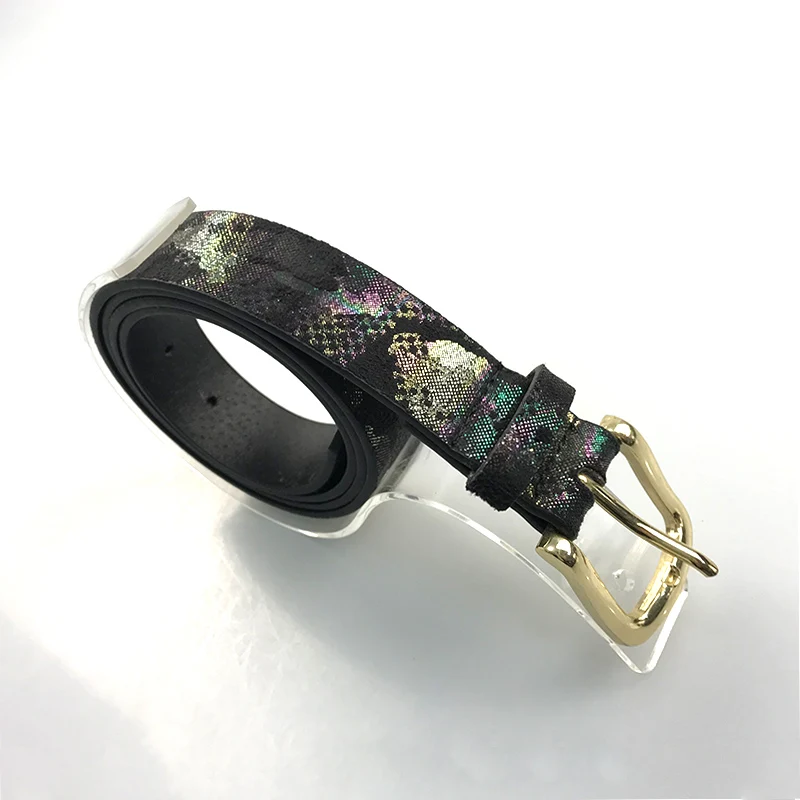 
Factory new designer fashion woman belt PU leather jeans bling bling colorful printed shiny black lady women belt 