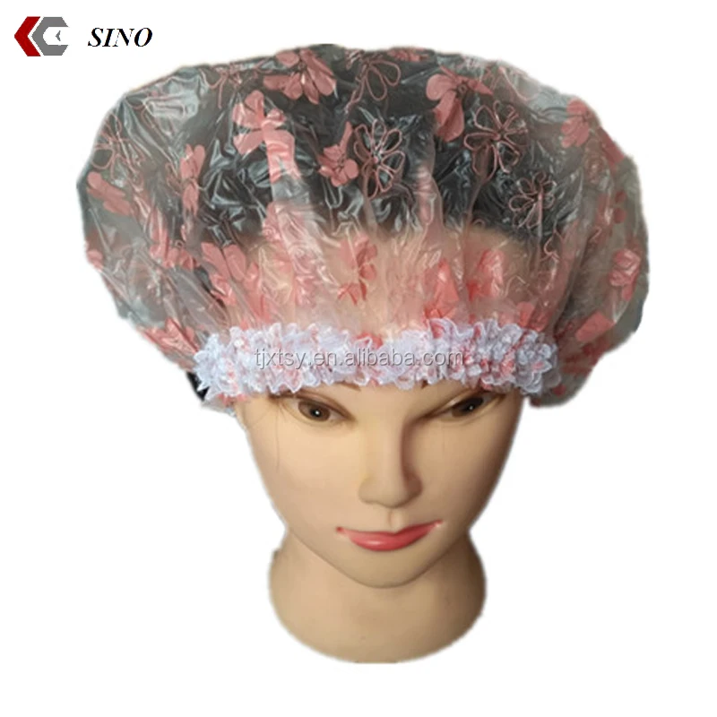 Fashion flower printed EVA foam lace pretty shower caps women Flower printing plastic waterproof large size bath shower cap