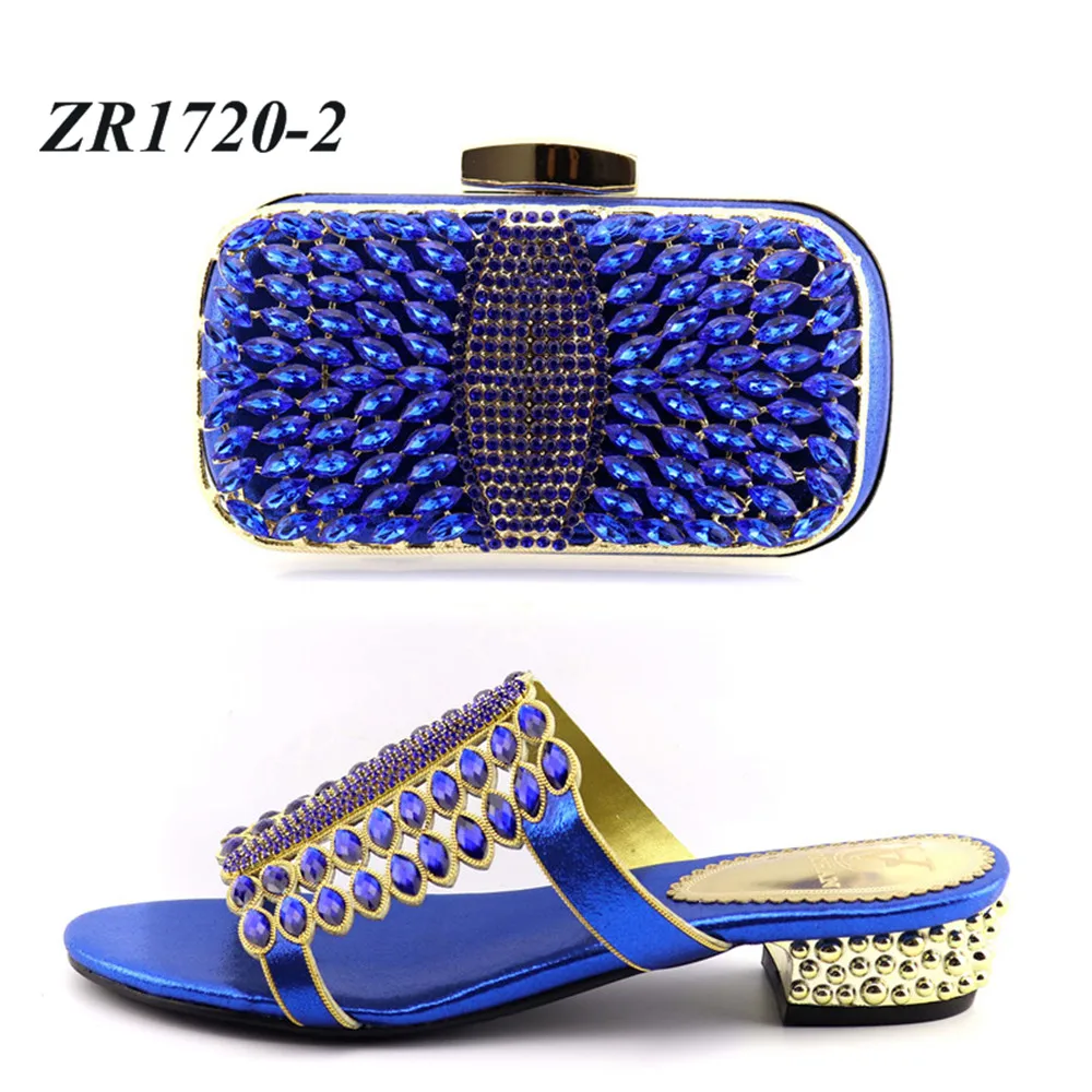 Нигерийская Дамская Королевская Синяя сумка ручной работы на низком каблуке красивая женская кожаная для