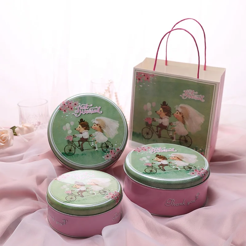 Metal Custom Printed Round Cookie Biscuit Tin Box