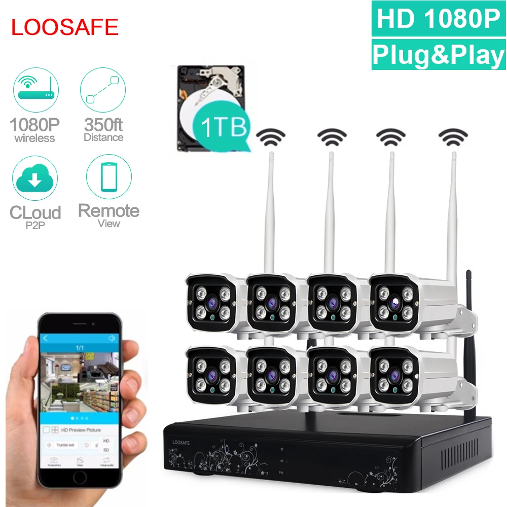 8CH Главная камеры безопасности беспроводной системы Встроенный HDD 1 ТБ ИК Водонепроницаемая камера видеонаблюдения Long Range