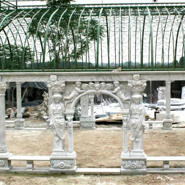 Custom outdoor garden big natural stone carving white marble gazebo with metal roof NTMG-280S