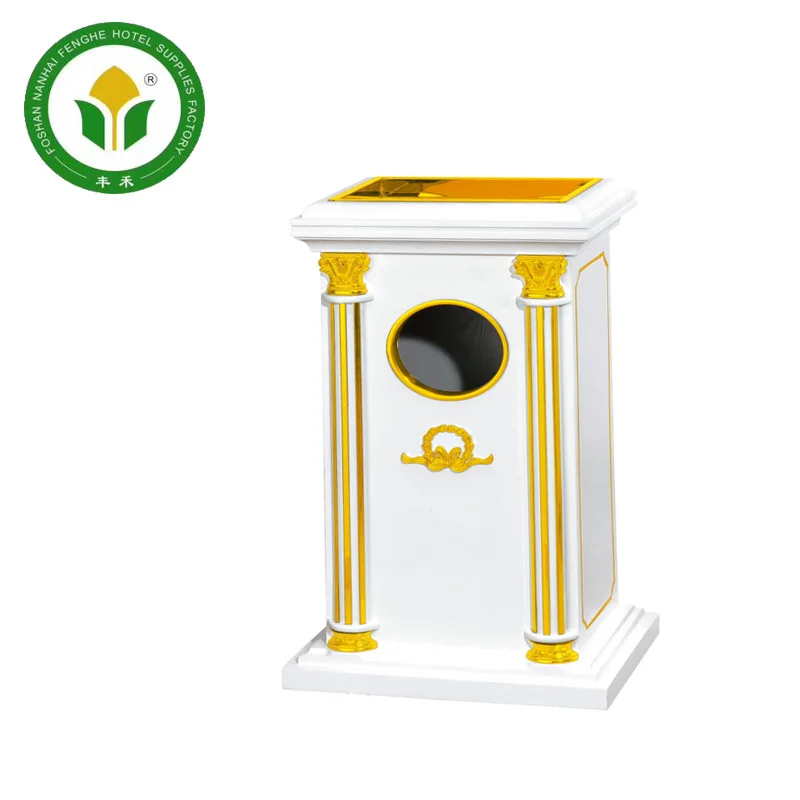 European design hotel lobby wooden dustbin trash can