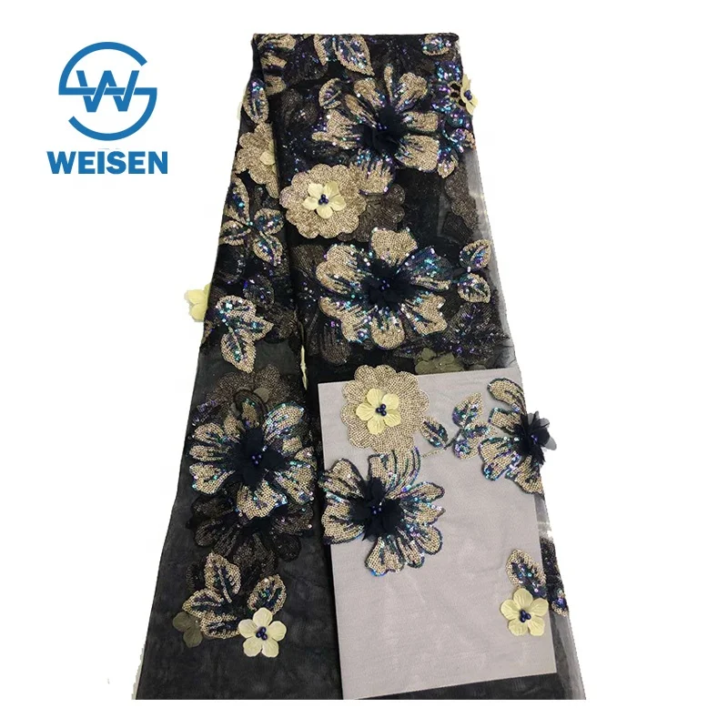 2019 3d Fabric Bead Colorful Custom-made Tulle Sequin Flower Applique