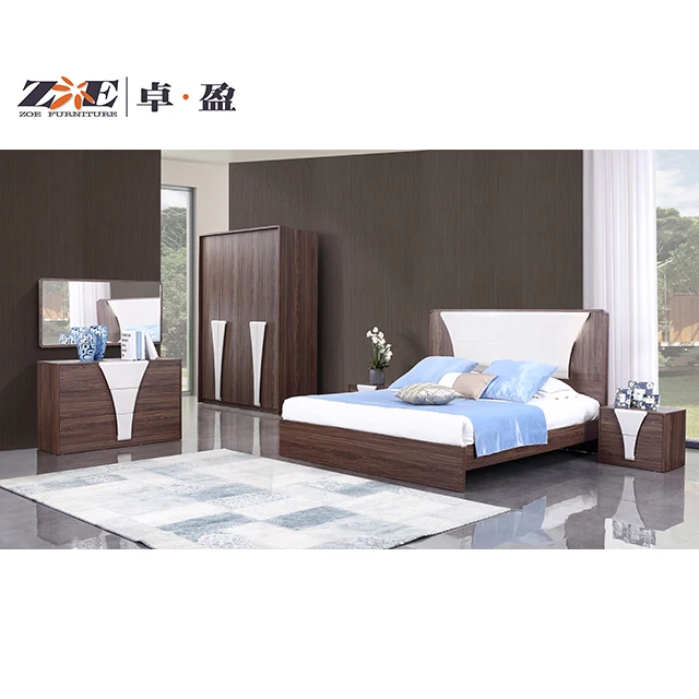 Wood double bed bed room furniture bedroom set with LED light