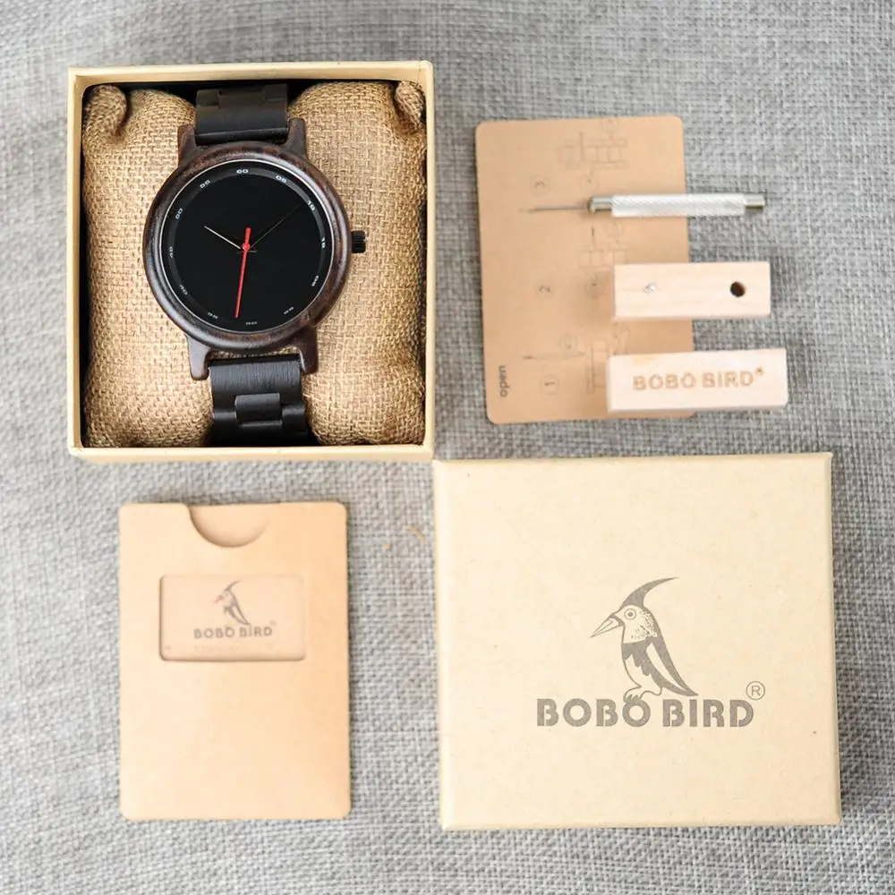 BOBO BIRD Ebony Wood Watches Japan Movt Quartz Wrist watch with wooden band