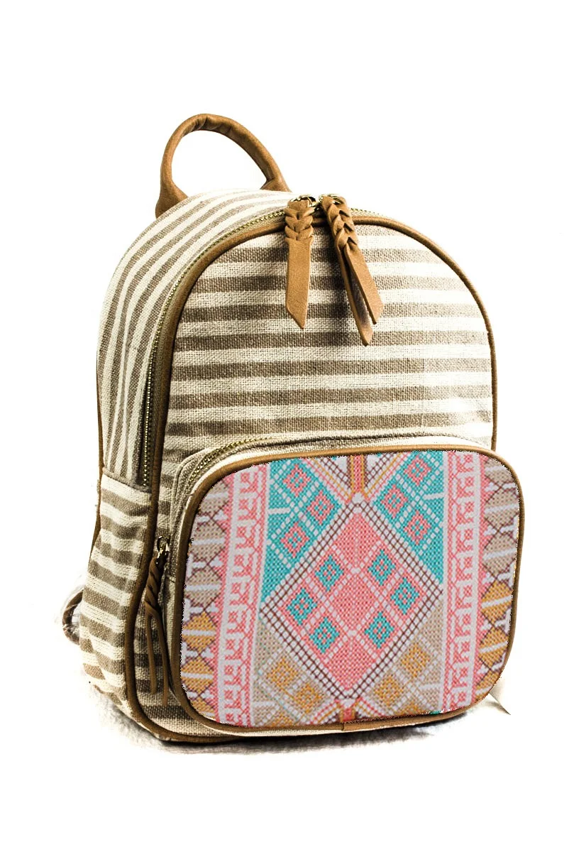 CFP B138 Stcoked Embroidery Stripe Canvas Women Aztec Backpack
