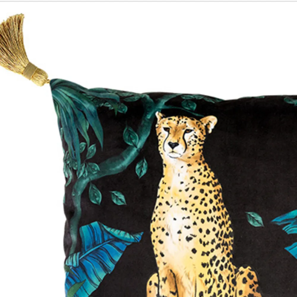 American style Forest Restaurant Sofa Square Cushion Short Furry Comfortable Leopard Pillow Cover with tassels(BY12-B10016)