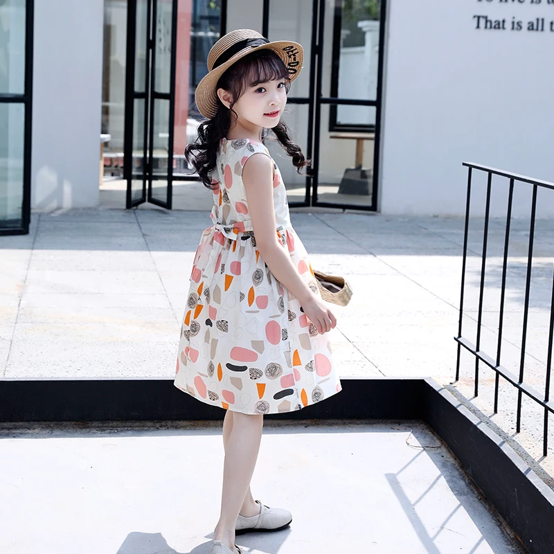 
2019 New Products Kids Summer Sleeveless Lovely Girls Cotton Fabric Princess Dress 