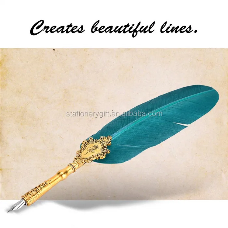 Feather Pens with Base Retro Classical Fountain Pen Old European Style Feather Dip Creative Writing Pen Ink Bottle Set Gift Box