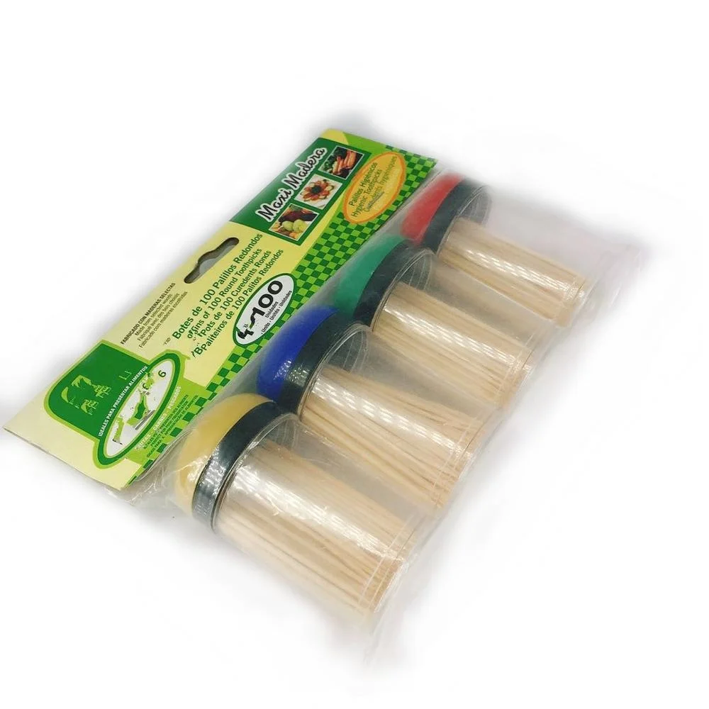 
Eco-friendly 4 PVC Jars in Set Two Sharp Ends and One Top Bamboo Skewers Toothpicks 