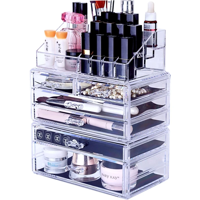
wholesale acrylic material transparent clear stocked Feature funky lipstick Drawer cosmetics box makeup organizer 