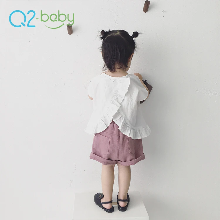 
Q2-baby New Back Button Kids Clothes Custom Made Baby Ruffle Blouse Shirt 