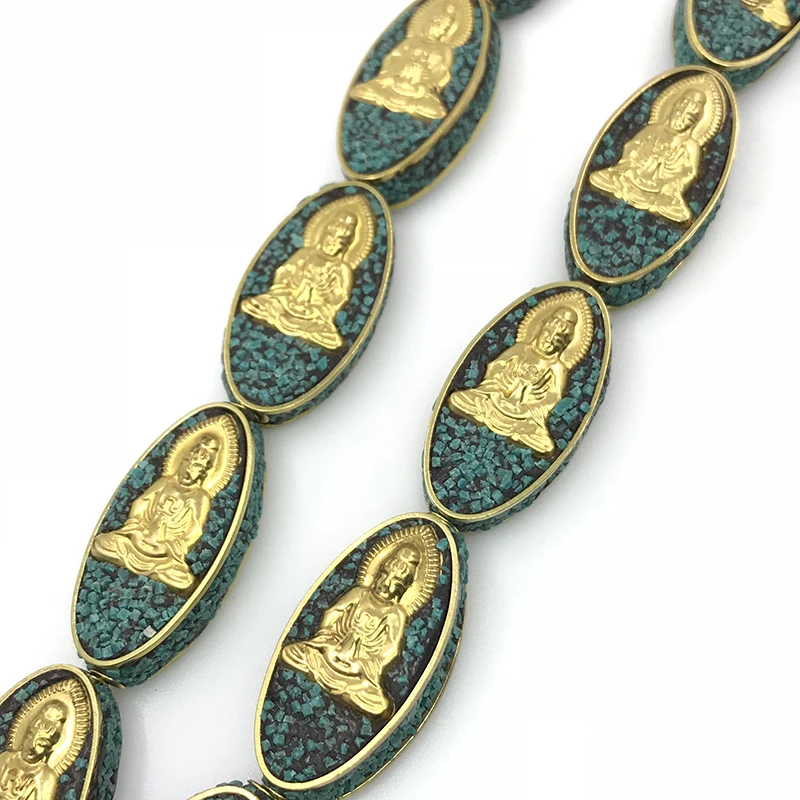 Wholesaler Tibetan Metal Coral Dzi Beads Carving Buddha Statue Nepal Inlay Gold Copper Beads For Jewelry Making