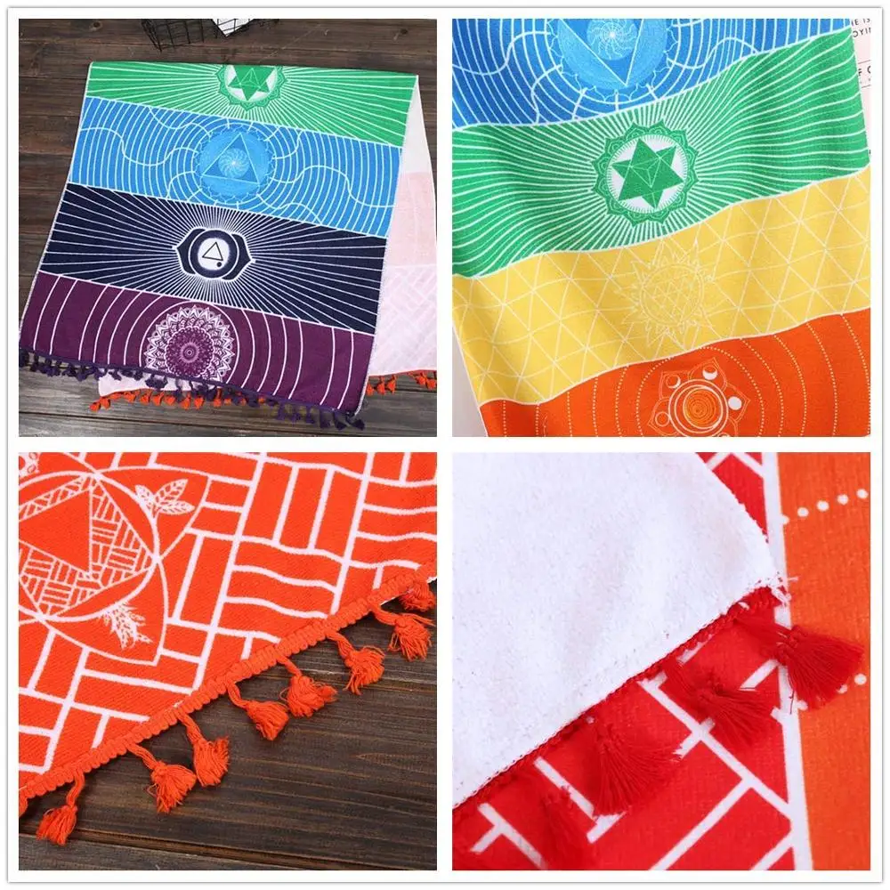 Yutong Rainbow Mandala Bohemia Beach Bath Towel Cotton Chakra Yoga Mat Home Decor Shawl Blanket For Wall Hanging India Tapestry