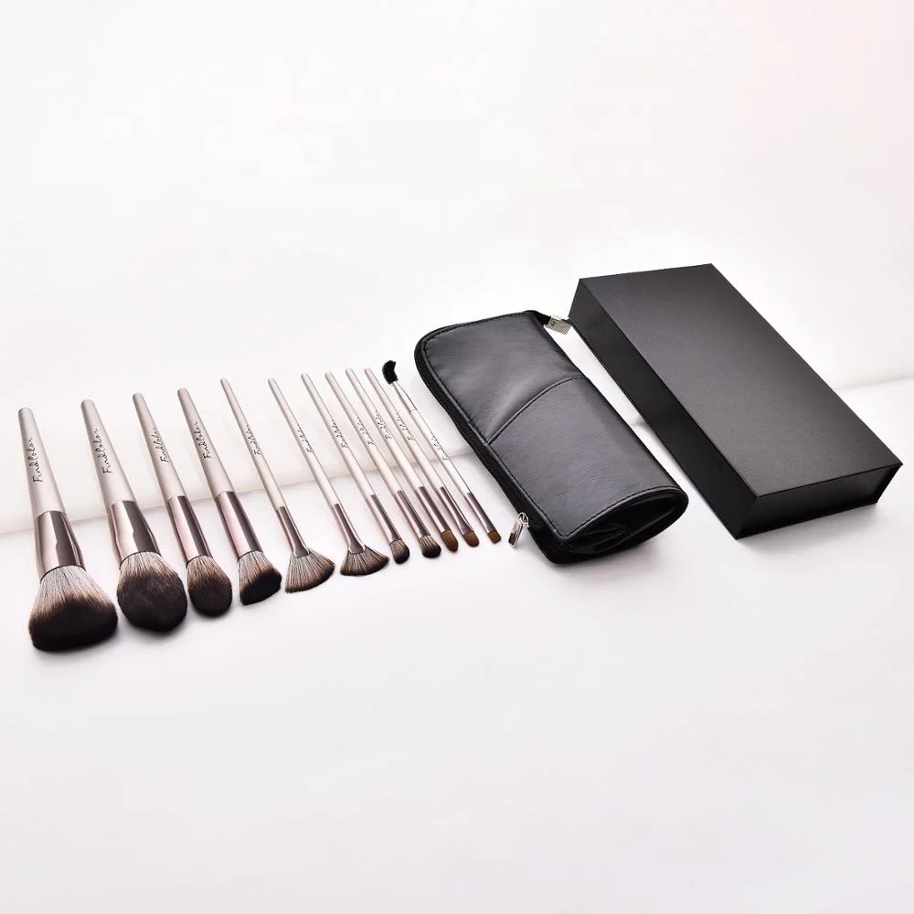 PU bag makeup brush 11pcs silver color black paper box packaging brush 11pcs cosmetic brush Stock now