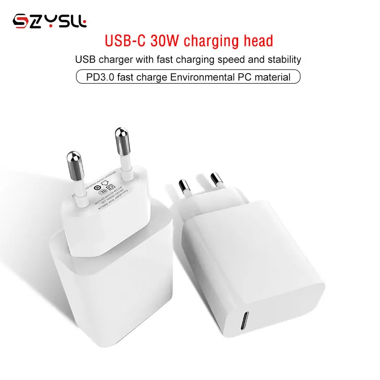 
QC 3.0 CN/US/JP/UK/EU/AU 30W PD Fast Charging Type c One Port USB Wall Charger 