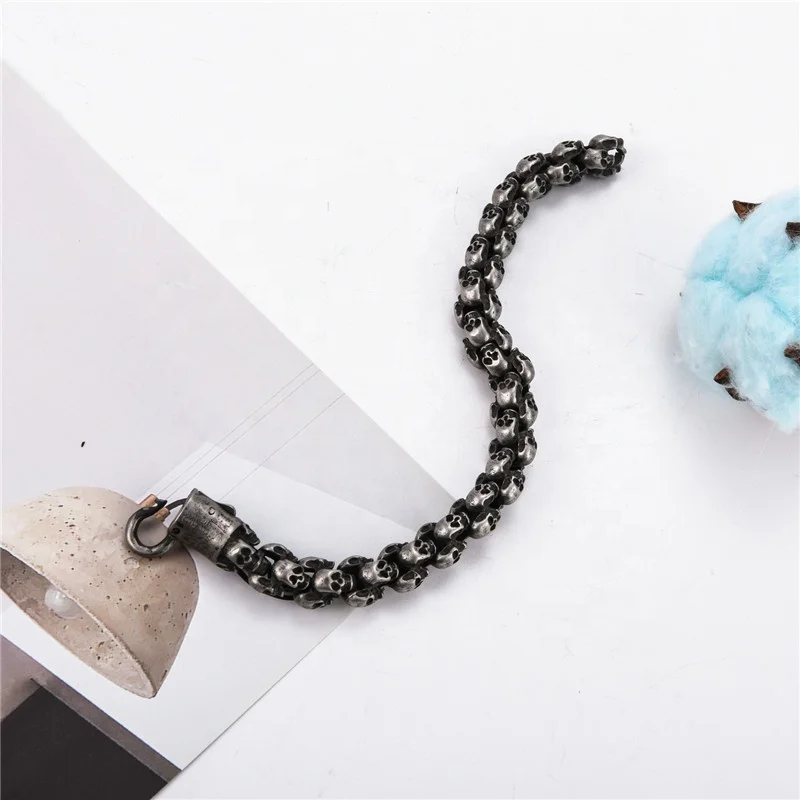 Sini Jewelry 2019 new style men stainless steel skull beads handmade macrame china  bracelet luxury jewelry