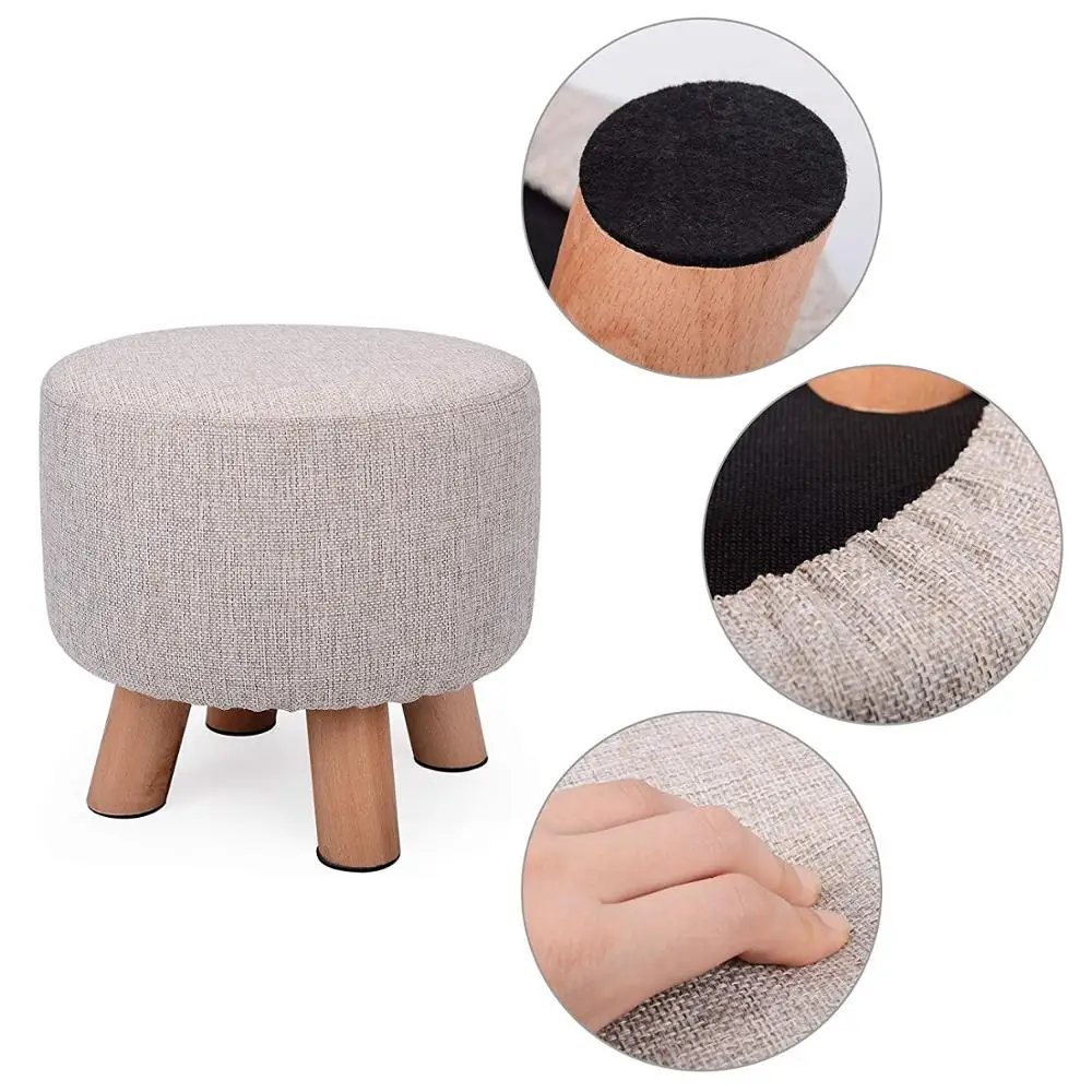 Custom logo wood round child foot stool with four wooden legs