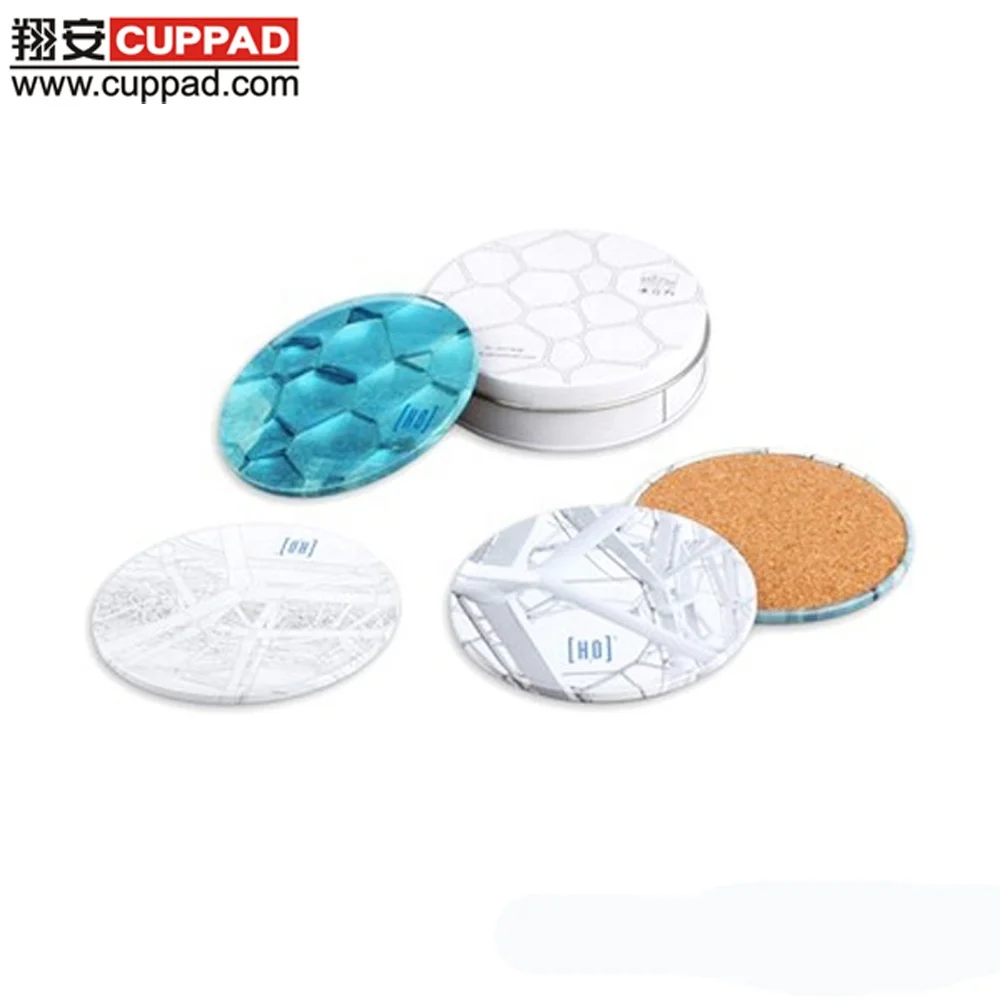 
OEM beautiful table decoration tin coasters with cork bottom for household or promotion gift 