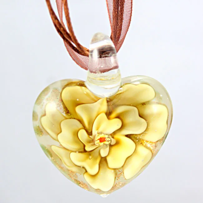Jewelry  Women Wholesale Jewelry Necklace Flower Heart Shape Glazed Murano Lampwork Glass Pendant