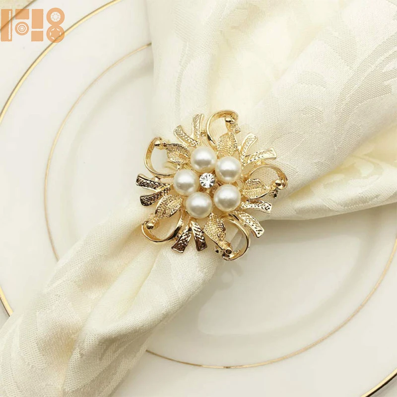 2019 New desgine flower gold plated pearl rhinestone for dinner table decoration