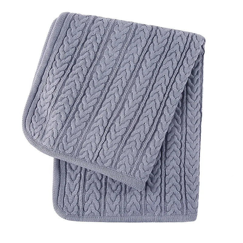 Warm, Soft, Comfortable Double Layers Cable Knit Face with Microfibre Faux Sherpa Lining Baby Blanket for Winter