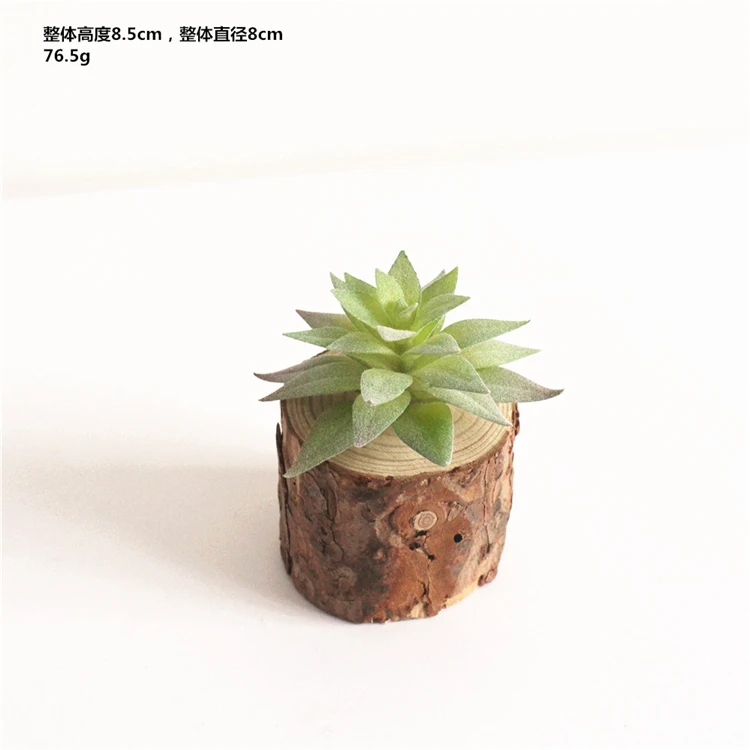Small Table decoration Artificial Succulents plant potted with wooden base for house indoor decoration