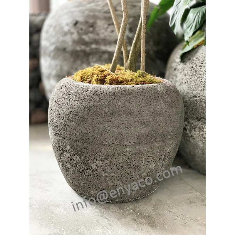 Antique Lava Stone Patio Backyard Flower Pot Planter Outdoor, Garden Ornaments Stone Plant Pot, Stone Garden Products