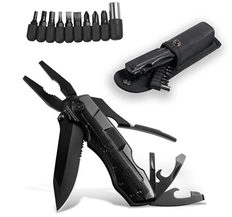 outdoor folding survival camping carabiner multi tool hunting knife with plier