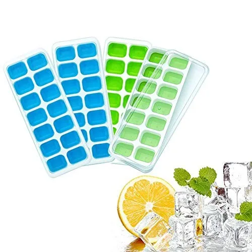 Easy Release Silicone 14-Ice cube Trays Silicone Ice Cube Mould with Spill-Resistant Removable Lid