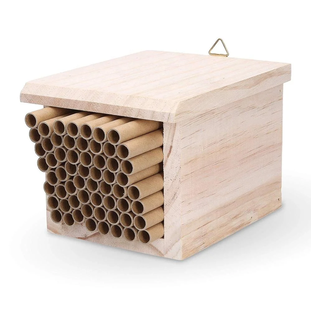 Natural quality pinewood wooden mason bee house with papertube
