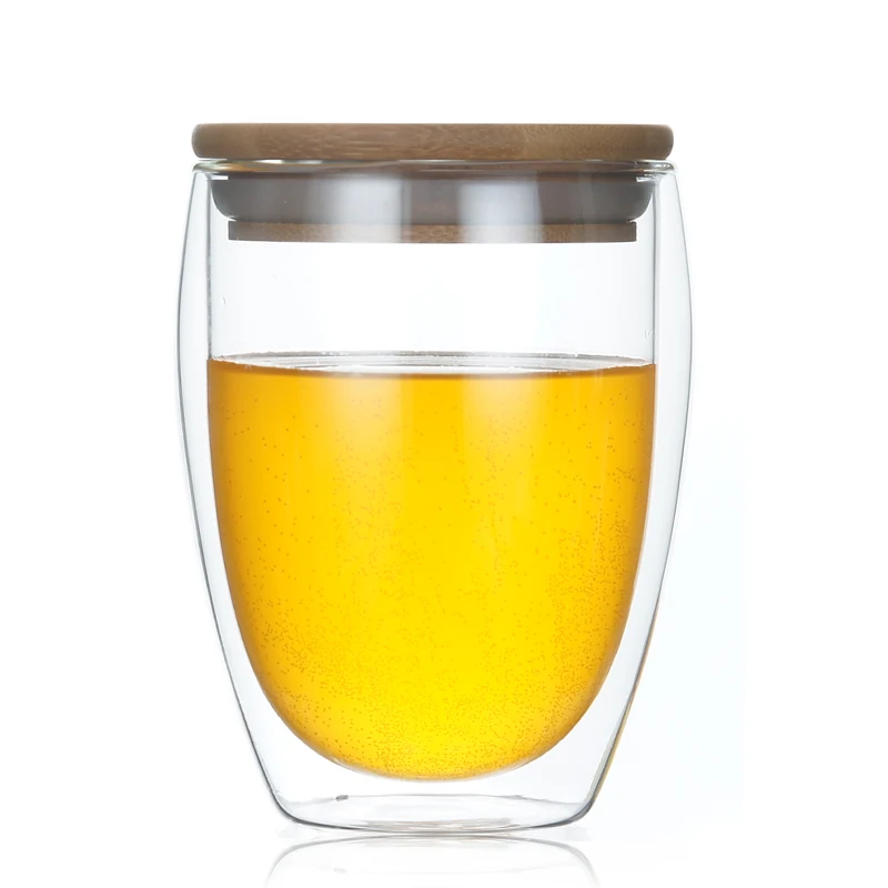 Китайский поставщик стеклянные чашки для капучино с двойными стенками и бамбуковой