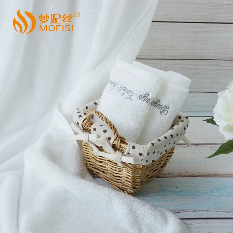 Plain hand hotel towel white custom embroidered logo
