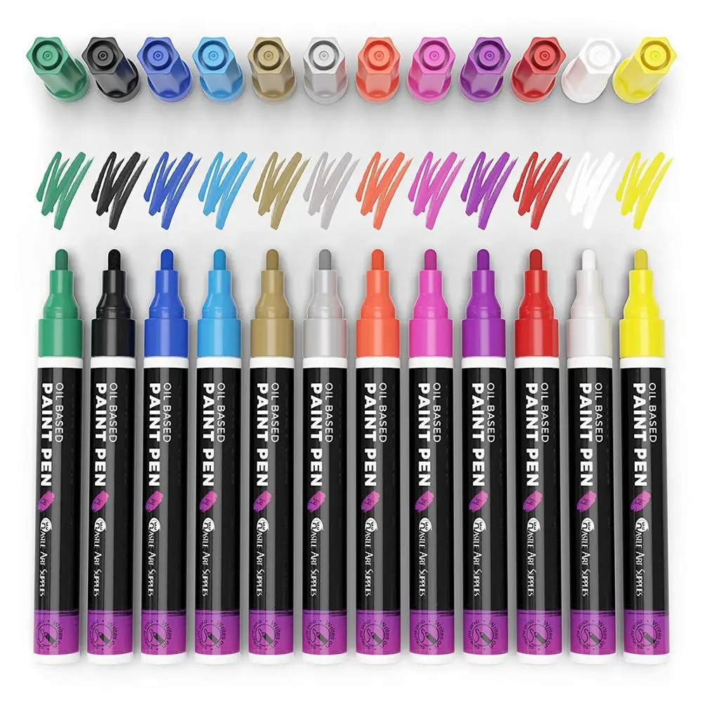 Paint Pens for Rock Painting, Ceramic, Porcelain, Glass, Wood, Fabric, Canvas. Set of 12 Acrylic Paint Markers Medium Tip