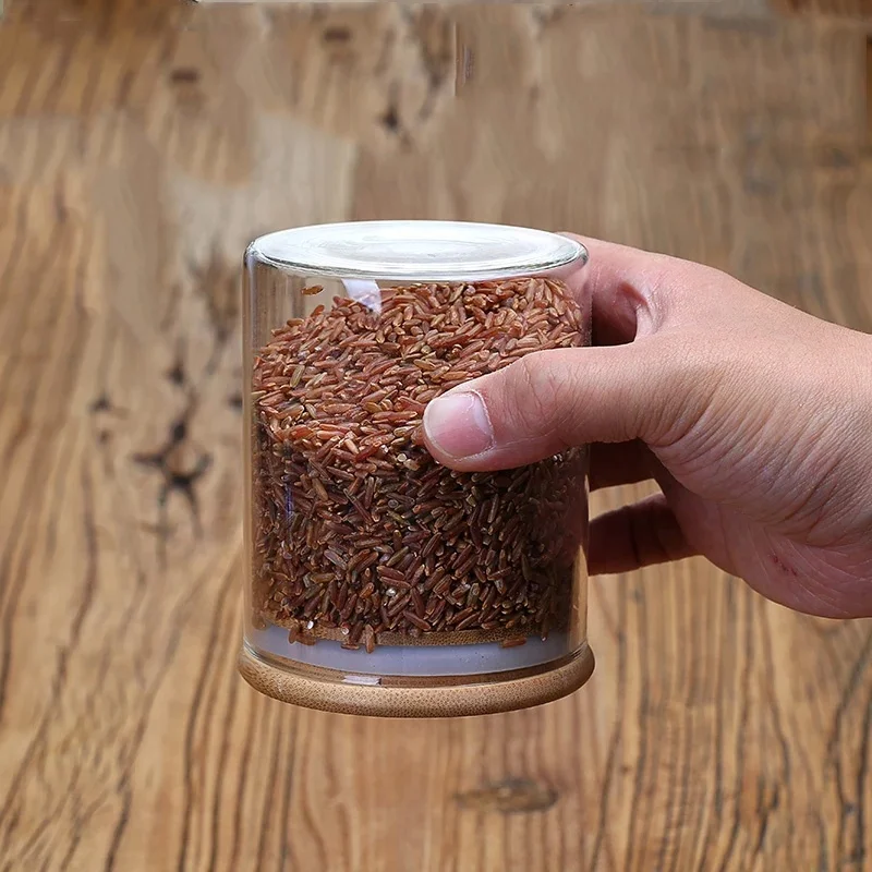 Custom Pyrex Spice Glass Jar with Sealed Wooden Lid Amazon Top Seller Modern Design Food Storage Jar Safe for Tea Kitchen Use